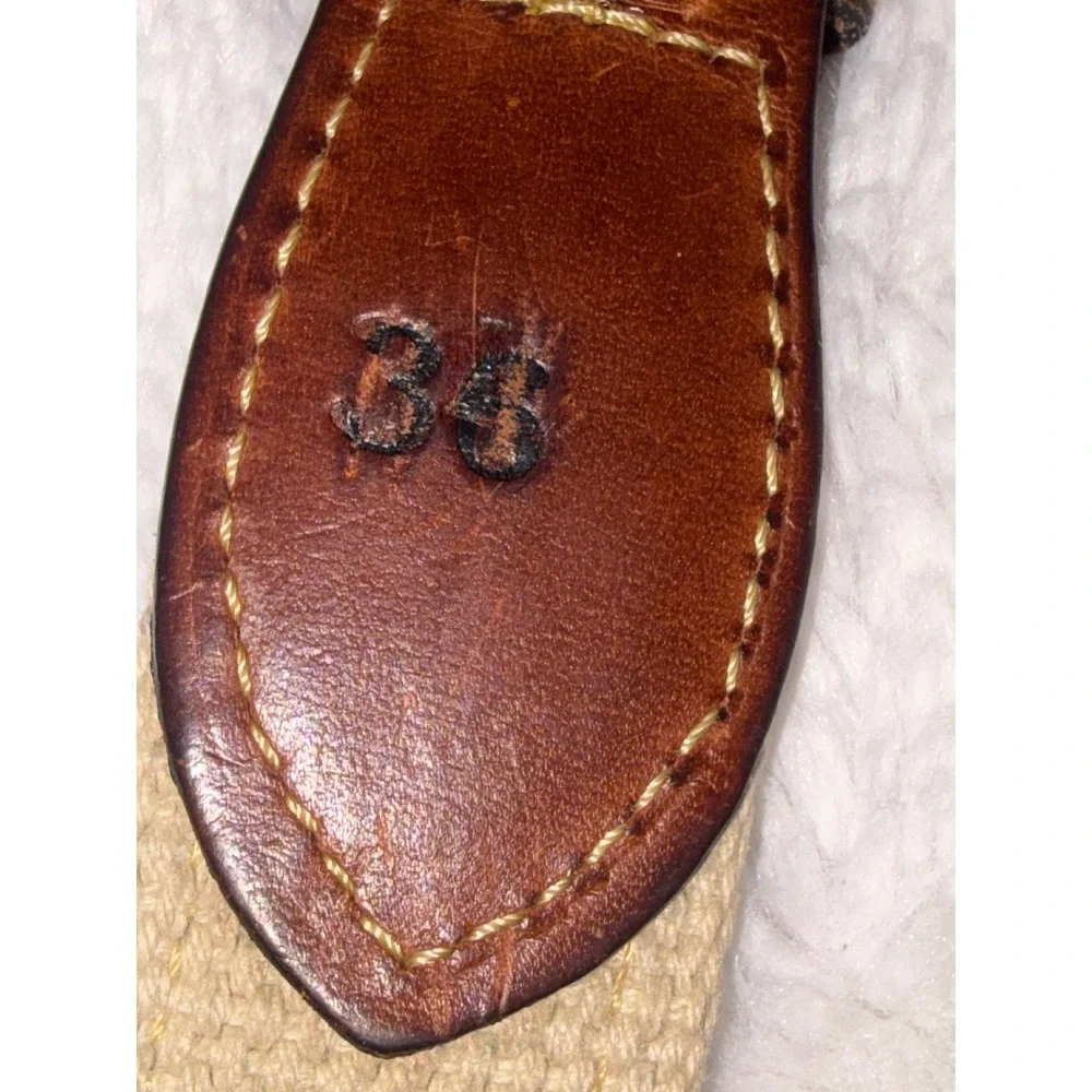Tommy Bahama Mens Belt 36 Brown Leather Canvas Marlin Fish Solid Brass Buckle